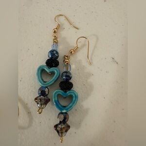 Elegant Blue Heart Drop Earrings